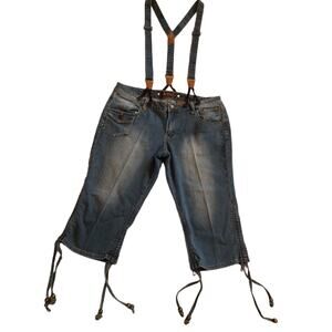 Crest Blue Denim Capri Jeans With Suspenders Juniors Size 15